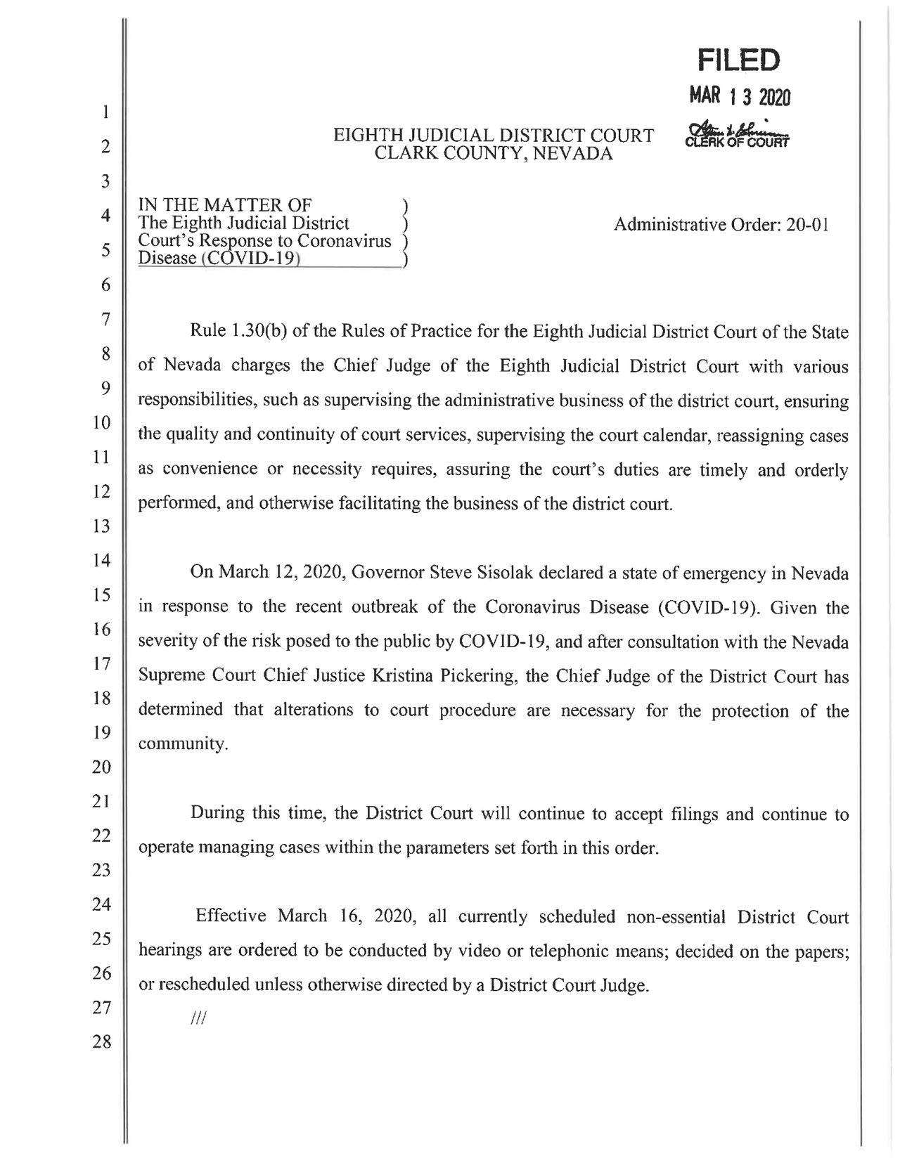 The Eight Judicial District Court's Response to Coronavirus 